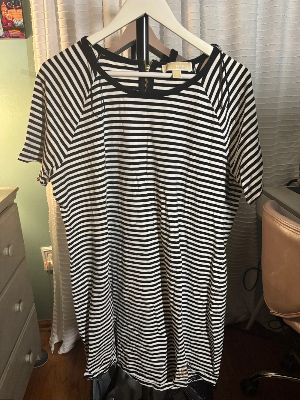 Michael Kors Black and White Striped Midi Dress